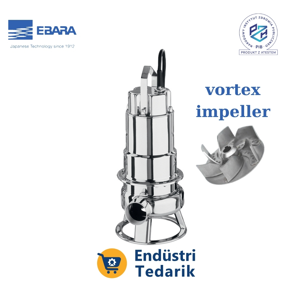 EBARA DW VOX 300 Trifaze Açık (Vortex) Fanlı Komple Paslanmaz Atıksu Dalgıç Pompa (AISI 304) - Görsel 4