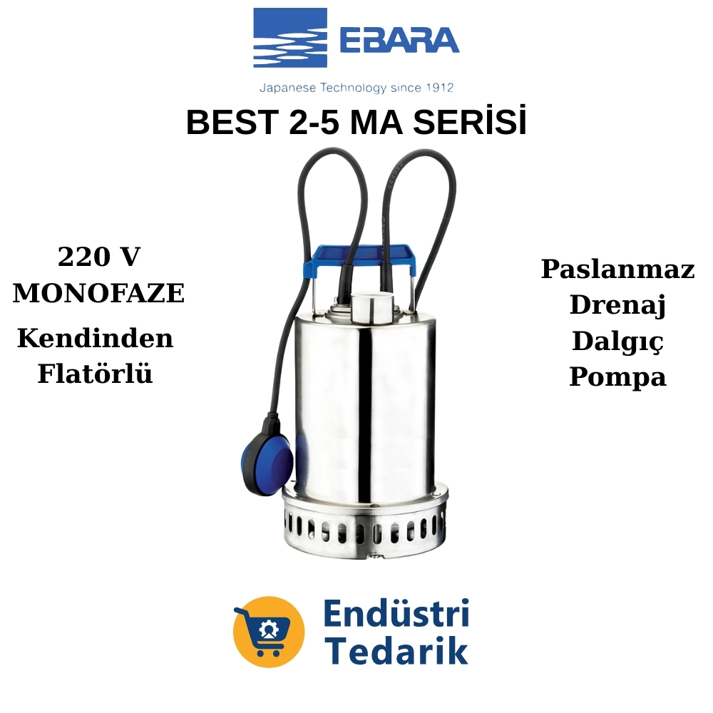 EBARA BEST/A 2 MA (Flatörlü) Paslanmaz Çelik Drenaj Dalgıç Pompa - 1721090021A