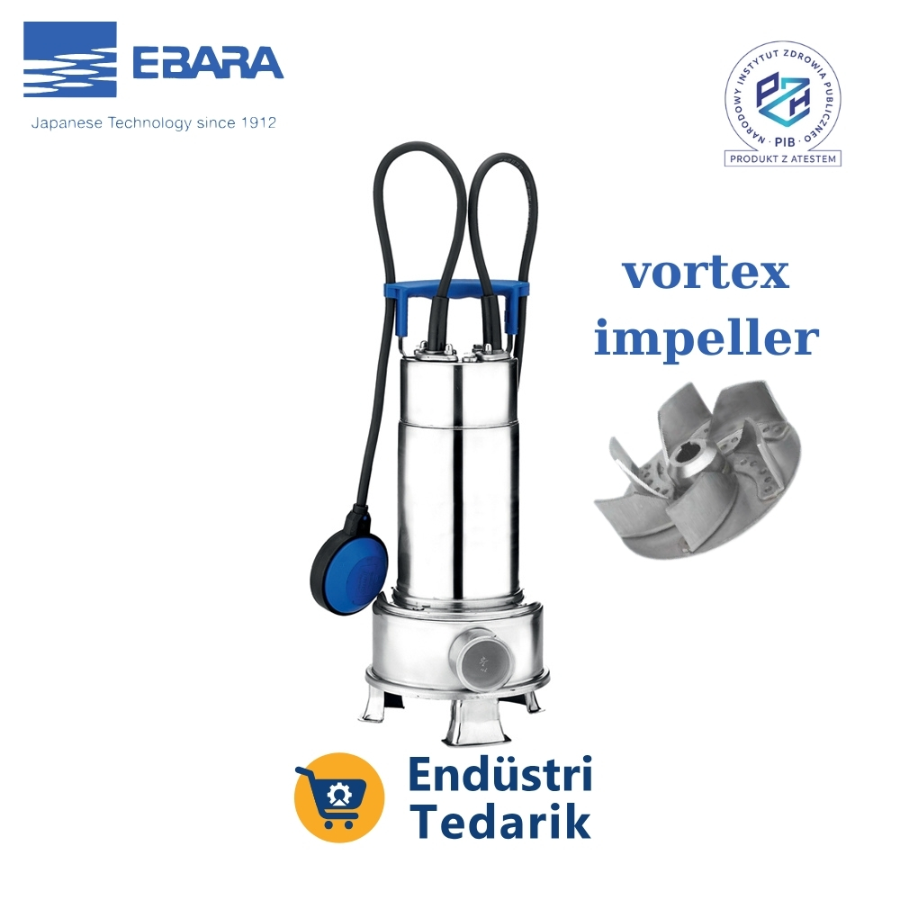 EBARA RIGHT 100 MA Komple Paslanmaz Açık (Vortex) Fanlı Atıksu Dalgıç Pompa