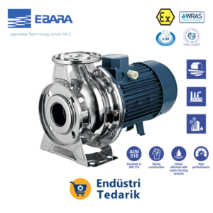 EBARA 3LM 65-200/18.5 Trifaze Monoblok Yatay Tek Kademeli AISI 316 Paslanmaz Çelik Santrifüj Pompa