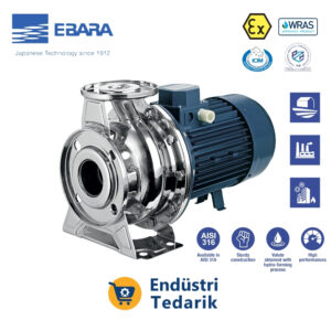 EBARA 3M 40-200/5.5 Trifaze Monoblok Yatay Tek Kademeli AISI304 Paslanmaz Çelik Santrifüj Pompa