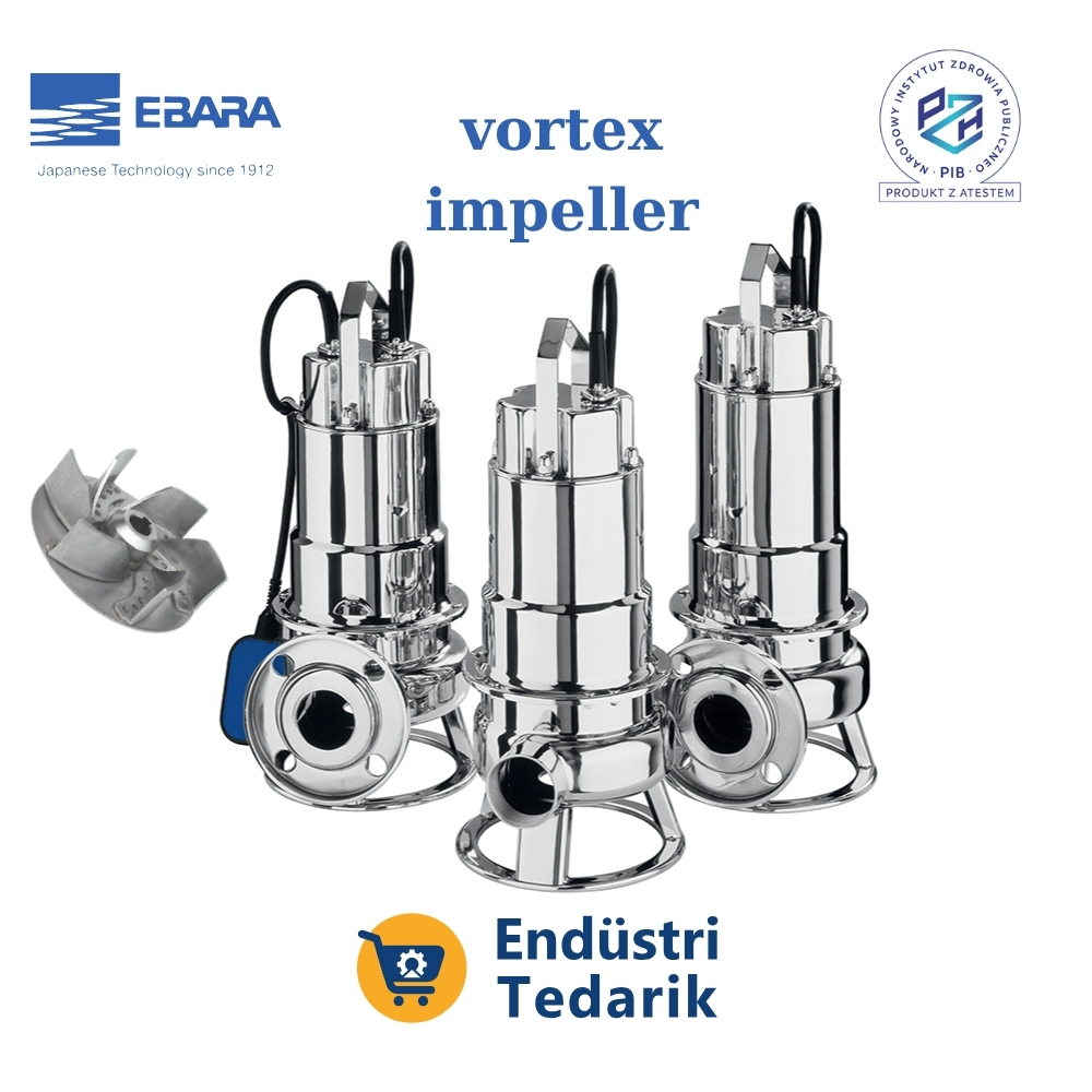 EBARA DW VOX 300 Trifaze Açık (Vortex) Fanlı Komple Paslanmaz Atıksu Dalgıç Pompa (AISI 304) - Görsel 3