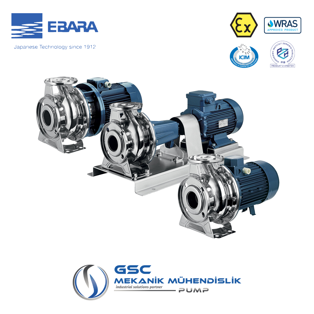 EBARA 3M 65-200/15 Trifaze Monoblok Yatay Tek Kademeli AISI304 Paslanmaz Çelik Santrifüj Pompa - Görsel 3