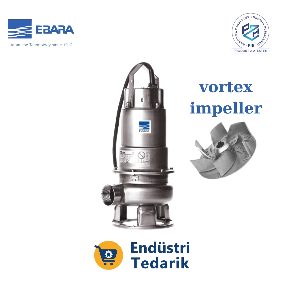 EBARA DW VOX 100 MA Monafaze Açık (Vortex) Fanlı Komple Paslanmaz Atıksu Dalgıç Pompa (AISI 304)