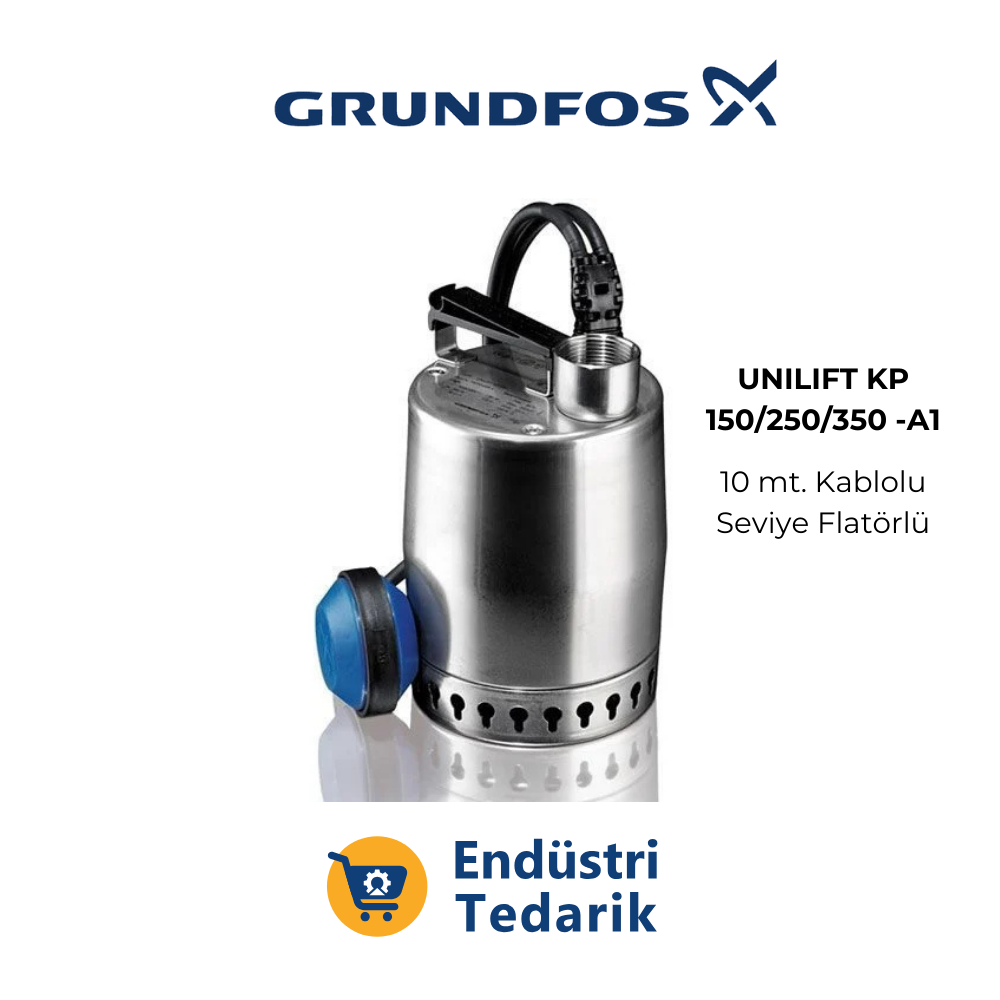 GRUNDFOS KP250 A-1 Flatörlü Paslanmaz Çelik Drenaj Dalgıç Pompa