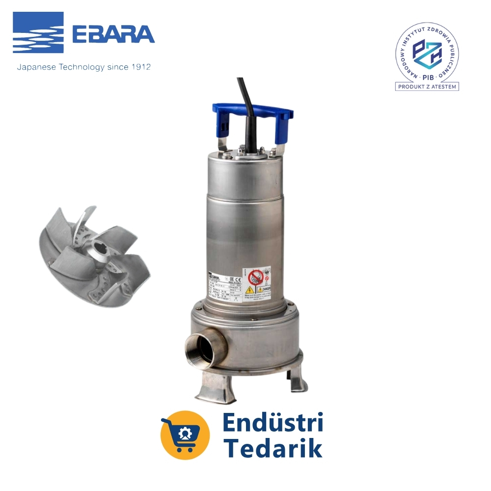 EBARA RIGHT 100 Trifaze Komple Paslanmaz Açık (Vortex) Fanlı Atıksu Dalgıç Pomp