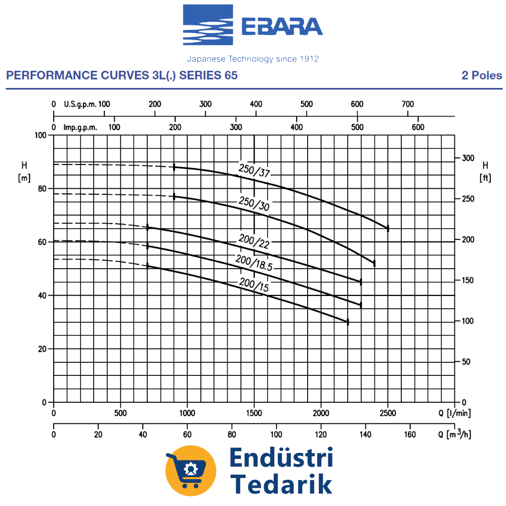 EBARA 3LM 65-200/18.5 Trifaze Monoblok Yatay Tek Kademeli AISI 316 Paslanmaz Çelik Santrifüj Pompa - Görsel 2