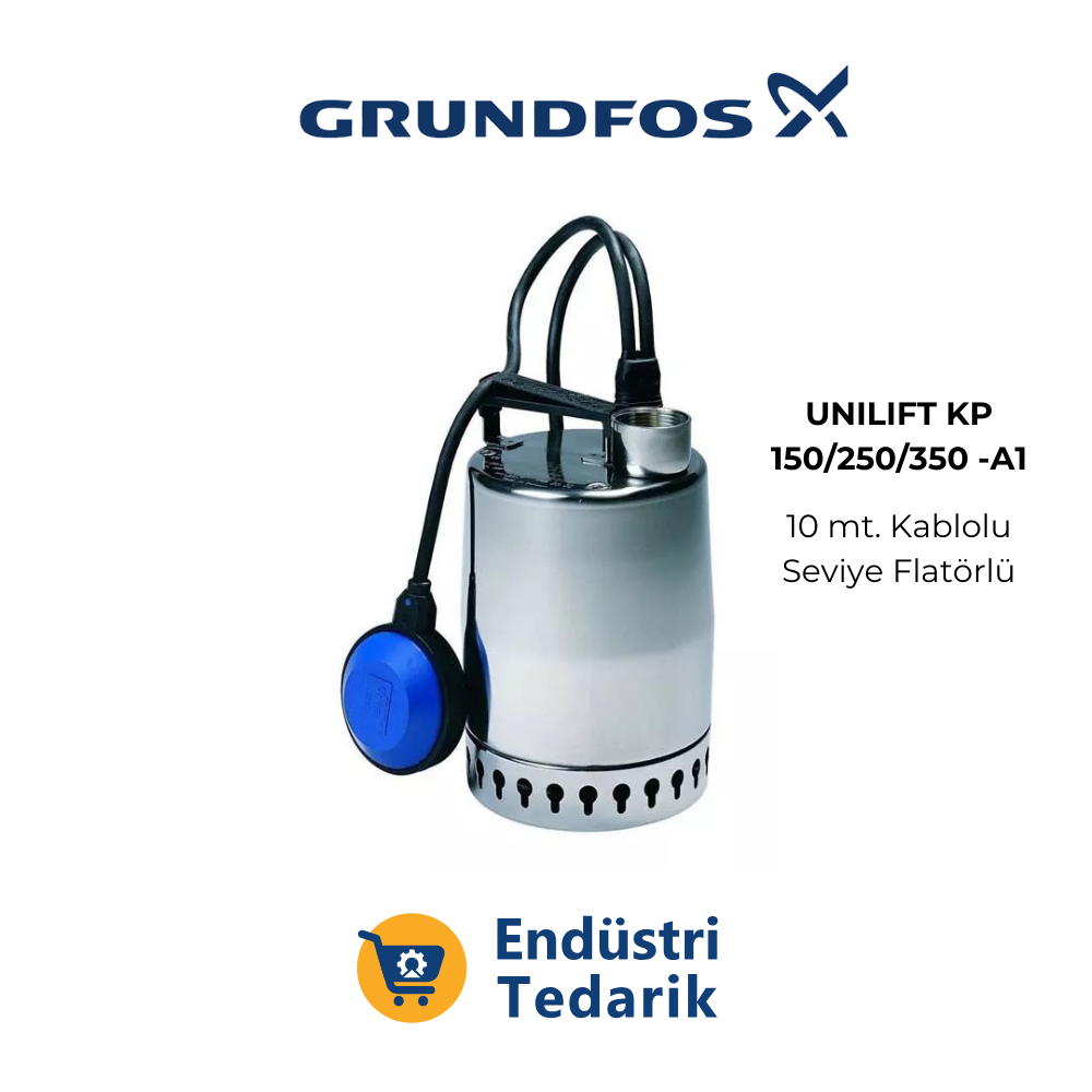 GRUNDFOS KP250 A-1 Flatörlü Paslanmaz Çelik Drenaj Dalgıç Pompa - Görsel 3
