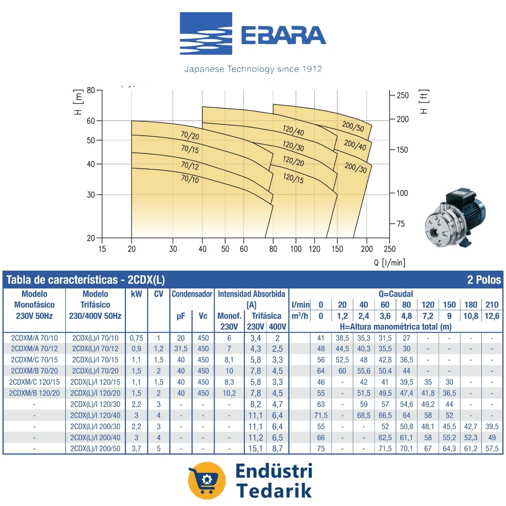 EBARA 2CDX 120/30 Çift Kademeli Paslanmaz Santrifüj Pompa - 1989300004I - Görsel 2