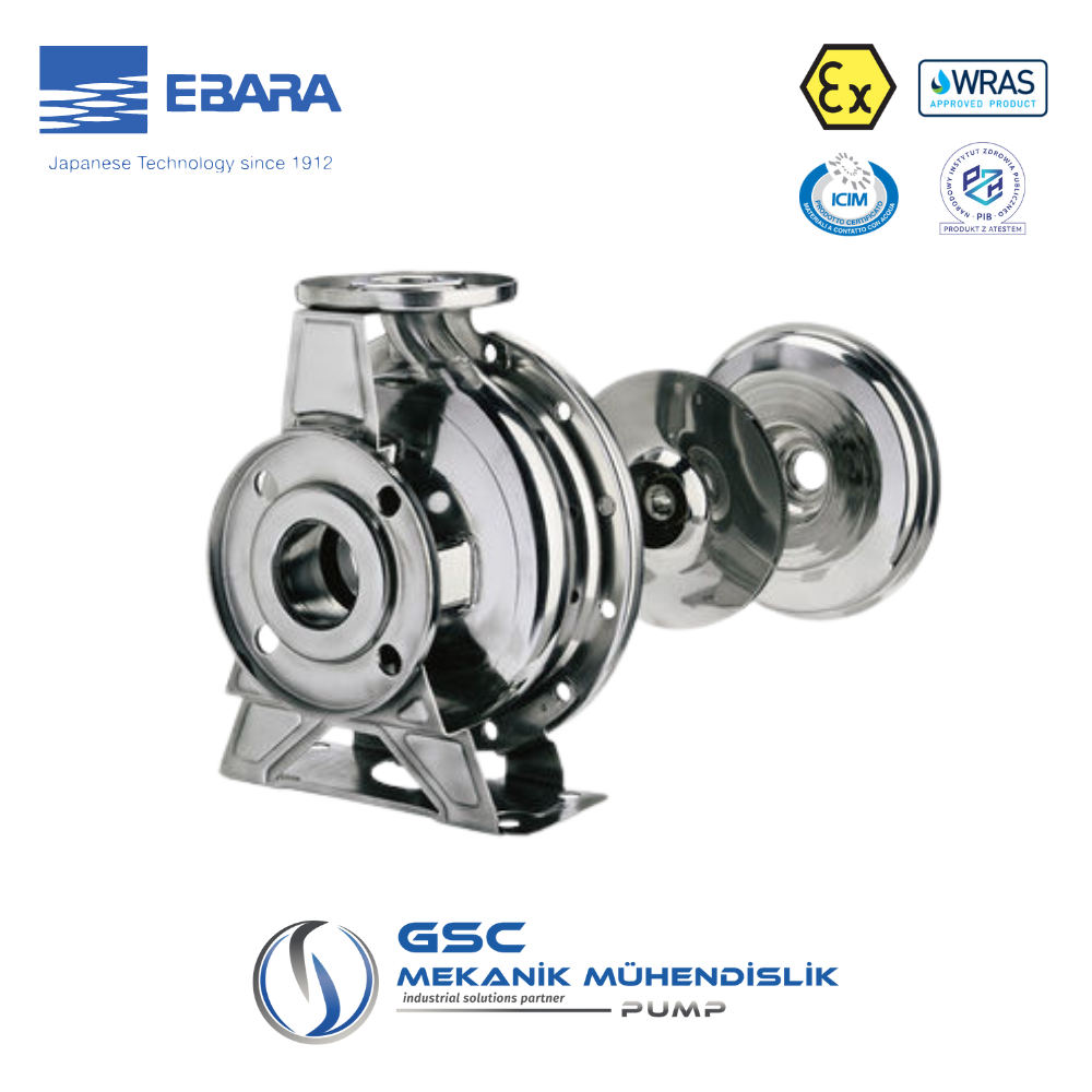 EBARA 3M 65-200/15 Trifaze Monoblok Yatay Tek Kademeli AISI304 Paslanmaz Çelik Santrifüj Pompa - Görsel 7