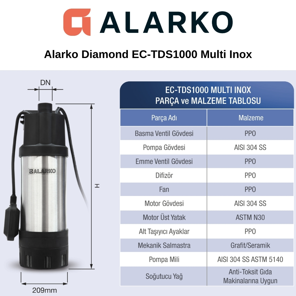 Alarko Diamond EC-TDS1000 Multi Inox Keson Kuyu Dalgıç Pompası - Görsel 3