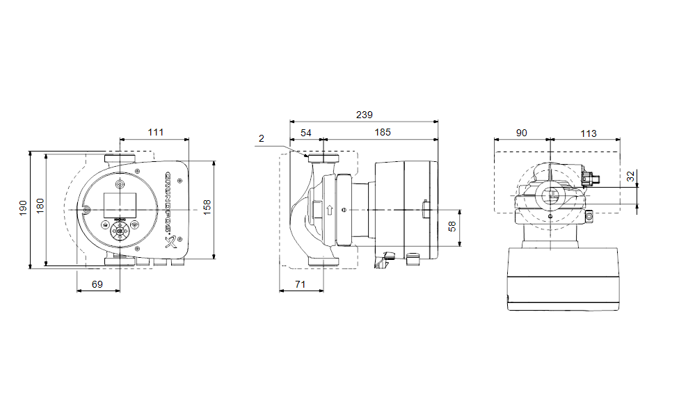 GRUNDFOS MAGNA3 32-100 180 1x230V PN10 Islak Rotorlu Frekans Kontrollü Sirkülasyon Pompası (Dişli) 97924257 - Görsel 3