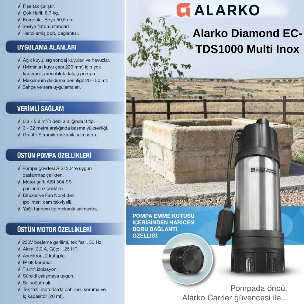 Alarko Diamond EC-TDS1000 Multi Inox Keson Kuyu Dalgıç Pompası - Görsel 4