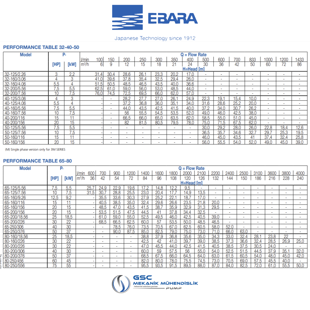 EBARA 3M 65-200/15 Trifaze Monoblok Yatay Tek Kademeli AISI304 Paslanmaz Çelik Santrifüj Pompa - Görsel 4
