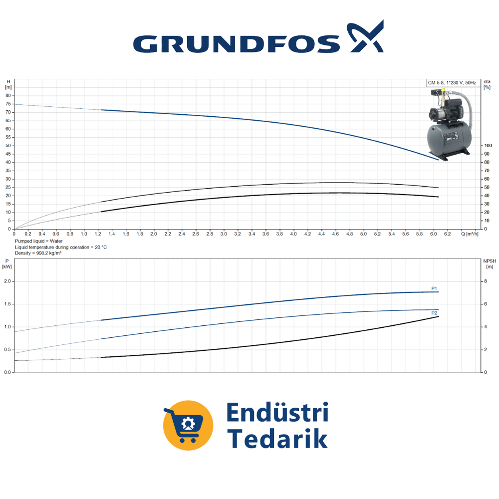 GRUNDFOS CMB 5-74 (60 LT) Kendinden Tanklı Paket Hidrofor - Görsel 2