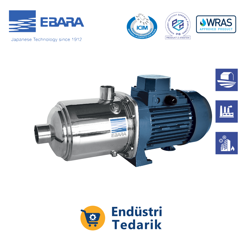 EBARA MATRIX 18-3T/2.2 Trifaze Yatay Çok Kademeli Komple Paslanmaz Santrifüj Pompa